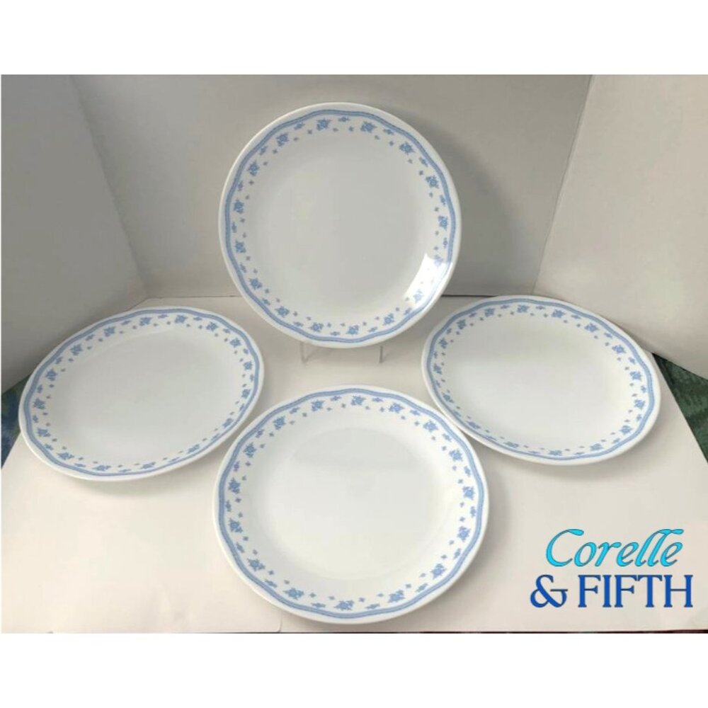 CORELLE MORNING BLUE Dinner Plates 10 1/4" Set of 4 CorningWare USA Blue Floral